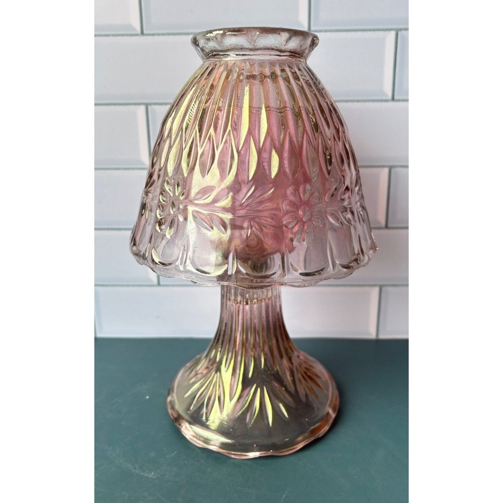 Vintage Princess House Pink Purple Glass Fairy Lamp Iridescent Floral 3 Pc